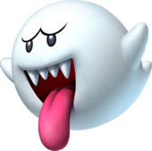 Artwork of Boo from New Super Mario Bros. Wii (later reused for Mario Kart 8 Deluxe and Super Mario Party)