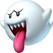 Artwork of Boo from New Super Mario Bros. Wii (later reused for Mario Kart 8 Deluxe and Super Mario Party)