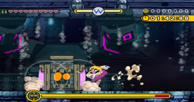 A screenshot of Wario fighting Rollanratl.