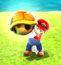 Mario holding a Gold Shell in the Beach Bowl Galaxy