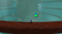 Mario swimming half inside the water in the Buoy Base Galaxy due to a glitch