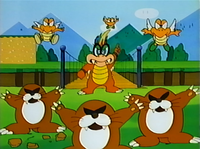 Iggy, Koopa Paratroopas, and Monty Moles in Super Mario World: Mario to Yoshi no Bōken Land.