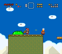 Screenshot of the fake Laser Suit power-up from the original ROM hack