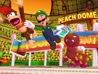 Wiggler wins the Rainbow Cup in Mario Power Tennis.