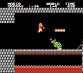 Fire Mario fighting a fake Bowser in World 1-4