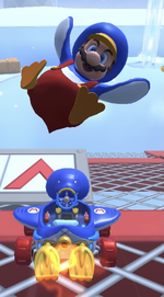 Penguin Mario performing a trick.