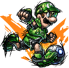 Luigi character sticker for the Mario Strikers: Battle League trophy in the Trophy Creator application