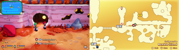 Mario and Luigi near 13 Coins on Rumbla Island of Mario & Luigi: Brothership.