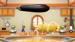 Players cut vegetables in a minigame in Super Mario Party Jamboree.