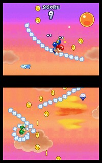 Baby Mario falling in the sky of Yoshi Touch and Go