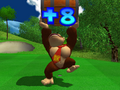 Donkey Kong receiving a +8 in Mario Golf: Toadstool Tour