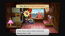 Mario getting a Dried Mushroom from a drawer on Excess Express of Paper Mario: The Thousand-Year Door for Nintendo Switch.