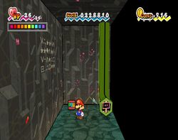 Mario finding a POW Block in Floro Caverns of Chapter 5-4 of Super Paper Mario.