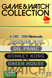 Title screen, selecting from three games.