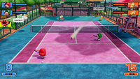 The Rank C rank-up match in the Adventure mode from Mario Tennis Fever