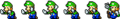 Early Luigi sprites; note anti-aliased outline, wider nose, and unused pose.