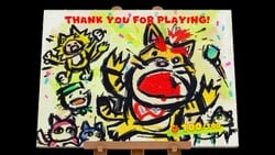 Super Mario 3D World + Bowser's Fury screenshot showing one hundred Cat Shines at the ending screen; for the Completion page