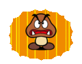 A Goomba being stomped on by Mario