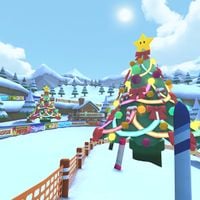 Festive trees on DS DK Pass in Mario Kart Tour