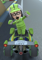 The Light Green Mii Racing Suit performing a trick.