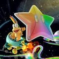 Lemmy gliding with the Rainbow Starchute on 3DS Rainbow Road