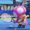 A character taunting in Mario Tennis: Ultra Smash