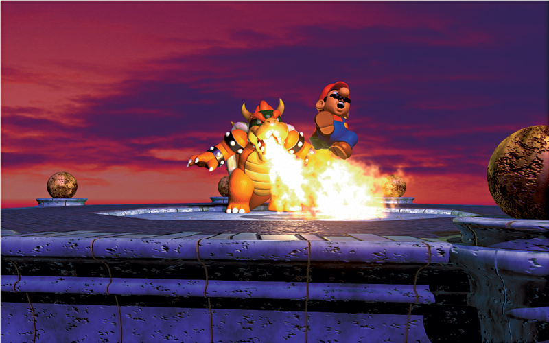 File:Mario and Bowser Fire Artwork (alt 3) - Super Mario 64.png