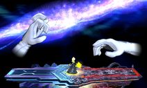 Crazy Hand, alongside Master Hand, in Super Smash Bros. for Nintendo 3DS and Super Smash Bros. for Wii U.