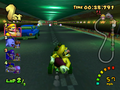 A bus in Mushroom Bridge from Mario Kart: Double Dash!!