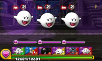 Screenshot of World 4-Ghost House, from Puzzle & Dragons: Super Mario Bros. Edition.