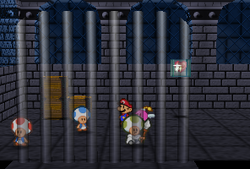 Three Toads imprisoned in Bowser's Castle in Paper Mario