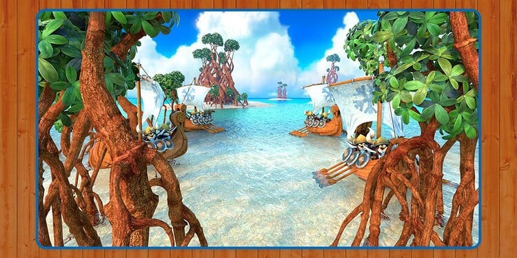 Artwork of Lost Mangroves from Donkey Kong Country: Tropical Freeze, shown with the third question of the Which beach is which? quiz
