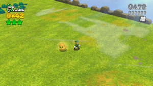 A Luigi sighting in Sprawling Savanna Rabbit Run in Super Mario 3D World.