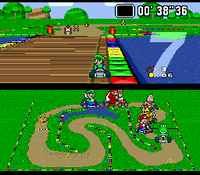 Luigi racing in Super Mario Kart.