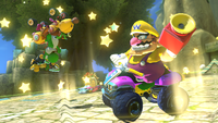 Wario using the Super Horn against Yoshi in Mario Kart 8