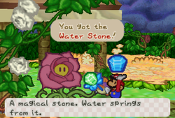 Mario receiveing Water Stone from Rosie in Flower Fields of Paper Mario.