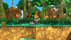 Mario getting a Coin from a bush in Keelhaul Key of Paper Mario: The Thousand-Year Door for Nintendo Switch.