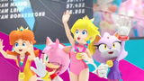 Princess Peach, Princess Daisy, Amy, and Blaze getting their gold medals from the synchronized swimming event.