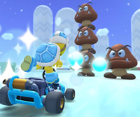 Thumbnail of the Ice Bro Cup challenge from the 2022 Holiday Tour; a Goomba Takedown challenge set on SNES Vanilla Lake 2
