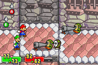 A Gunner Guy being assisted by a Shy Guy