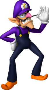 Artwork of Waluigi for Mario Party: Island Tour (also used for Mario & Sonic at the Rio 2016 Olympic Games)