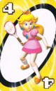 The Yellow Four card from the Nintendo UNO deck (featuring Princess Peach)