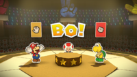 Mario defeats a Koopa Troopa in Super Roshambo