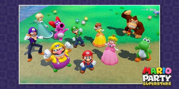 Banner used in an opinion poll on types of minigames from Mario Party Superstars