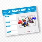 Thumbnail for a set of printable Mario Kart 8 Deluxe-themed party invitation cards