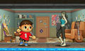 Villager and Wii Fit Trainer on stage, in Super Smash Bros. for Nintendo 3DS