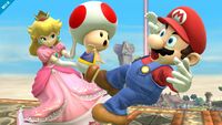 Peach Using Toad to shield against Mario in Super Smash Bros. for Wii U