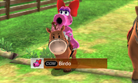 Birdo riding on a horse in Beginner/Intermediate difficulty from Mario Sports Superstars