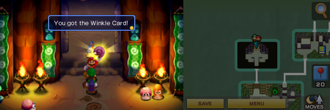 Mario and Luigi getting the Winkle Card from a Winkle in Chucklehuck Woods of Mario & Luigi: Superstar Saga + Bowser's Minions.