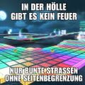 Image macro featuring a view of SNES Rainbow Road, originally posted on the official German Mario Kart Facebook page